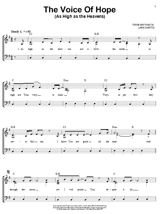 Download Lara Martin As High As The Heavens Sheet Music and learn how to play Piano, Vocal & Guitar (Right-Hand Melody) PDF digital score in minutes