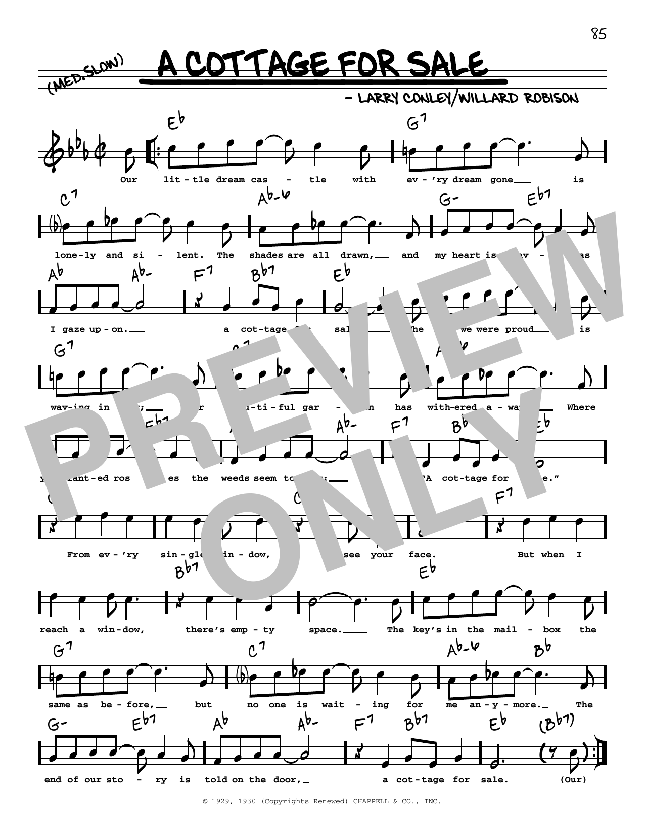 Download Larry Conley A Cottage For Sale (arr. Robert Rawlins) Sheet Music and learn how to play Real Book – Melody, Lyrics & Chords PDF digital score in minutes