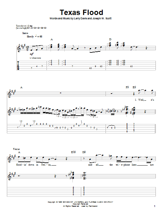 Download Larry Davis Texas Flood Sheet Music and learn how to play Guitar Tab PDF digital score in minutes