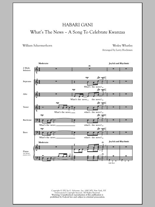 Download Larry Hochman Habari Gani (What's The News) Sheet Music and learn how to play SATB PDF digital score in minutes