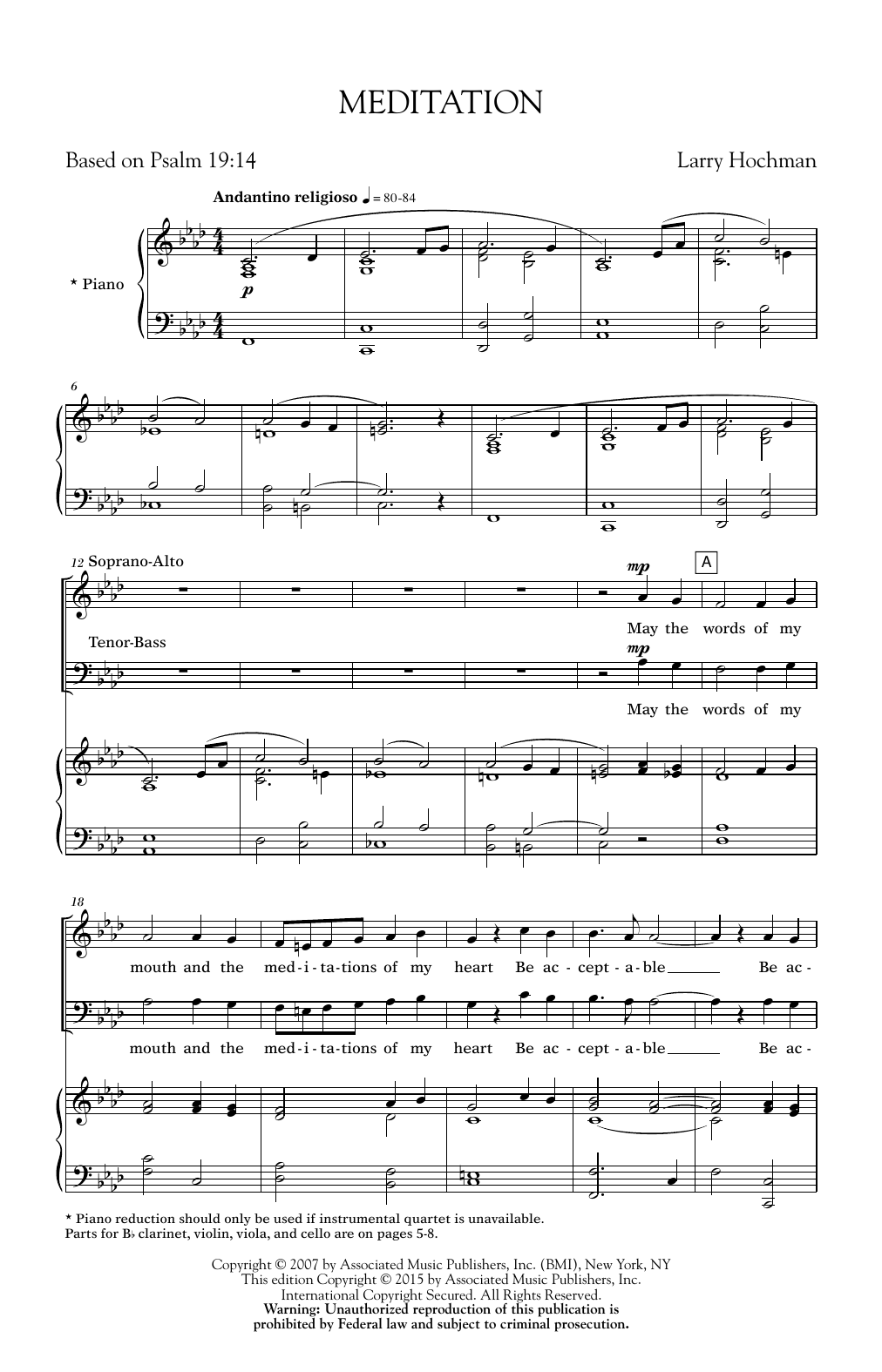 Download Larry Hochman Meditation Sheet Music and learn how to play SATB PDF digital score in minutes