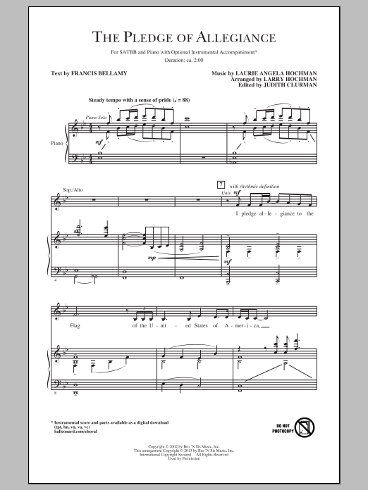 Download Laurie Hochman The Pledge Of Allegiance (arr. Larry Hochman) Sheet Music and learn how to play SATB PDF digital score in minutes