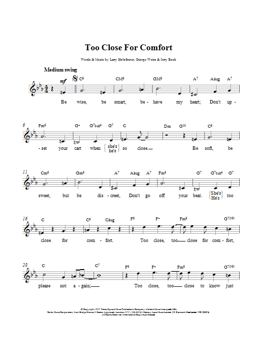 Download Larry Holofcener Too Close For Comfort Sheet Music and learn how to play Melody Line, Lyrics & Chords PDF digital score in minutes