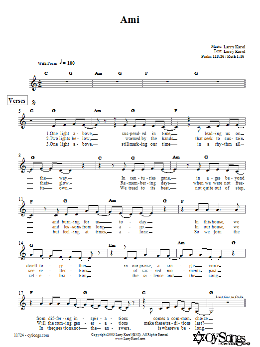 Download Larry Karol Ami Sheet Music and learn how to play Melody Line, Lyrics & Chords PDF digital score in minutes