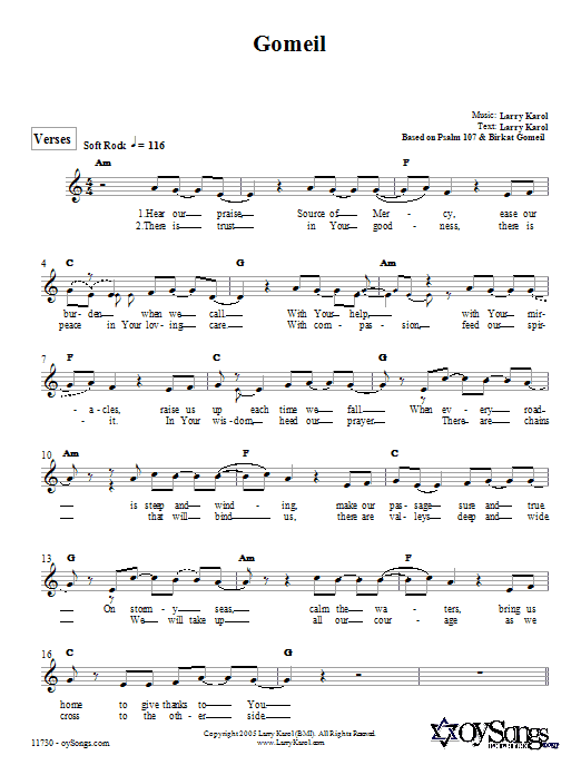 Download Larry Karol Gomeil Sheet Music and learn how to play Melody Line, Lyrics & Chords PDF digital score in minutes