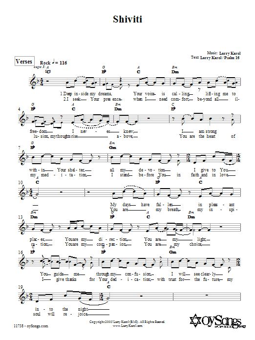 Download Larry Karol Shiviti Sheet Music and learn how to play Melody Line, Lyrics & Chords PDF digital score in minutes