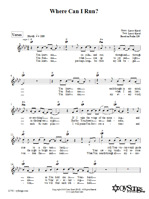 Download Larry Karol Where Can I Run? Sheet Music and learn how to play Melody Line, Lyrics & Chords PDF digital score in minutes