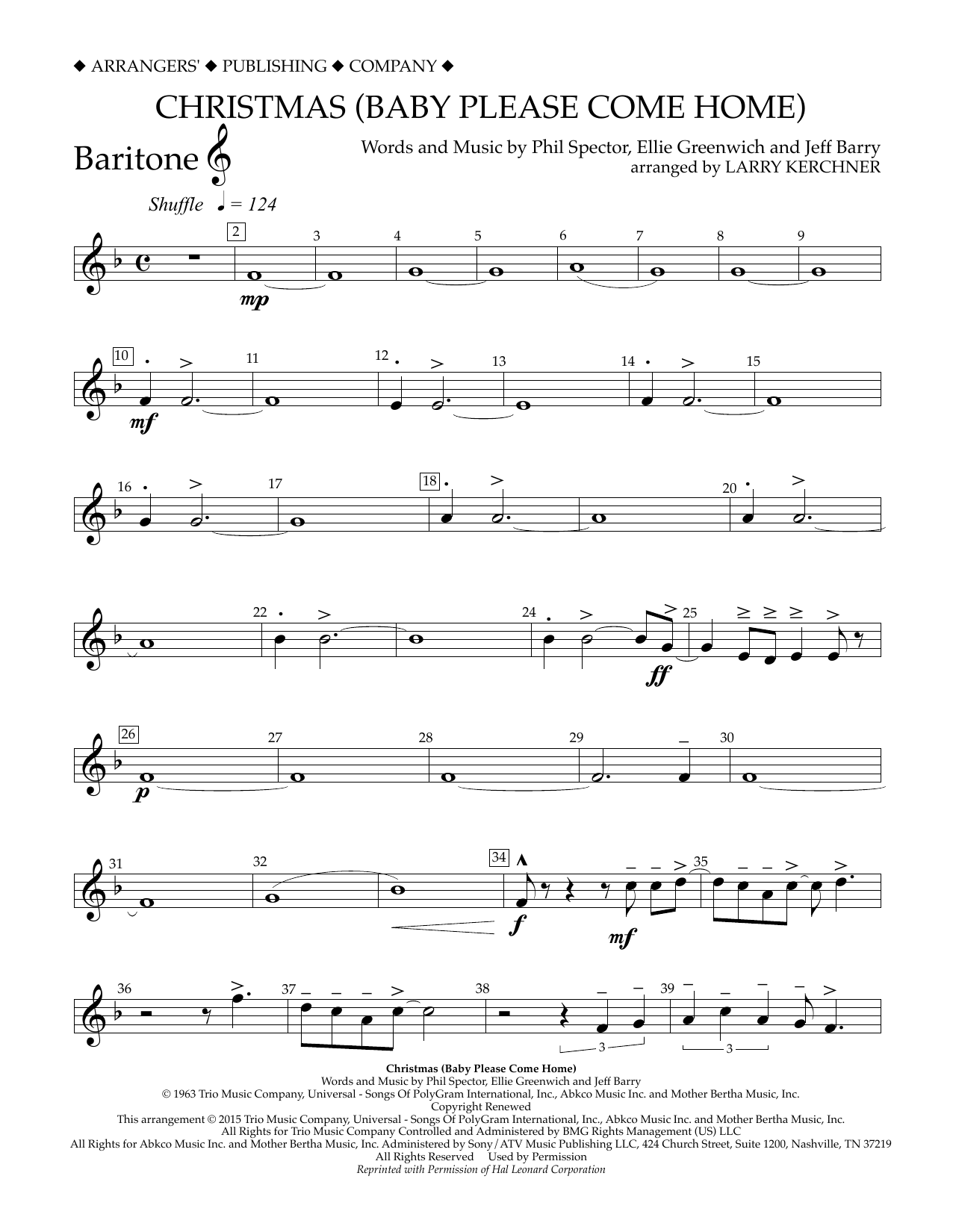 Download Larry Kerchner Christmas (Baby Please Come Home) - Baritone T.C. Sheet Music and learn how to play Concert Band PDF digital score in minutes