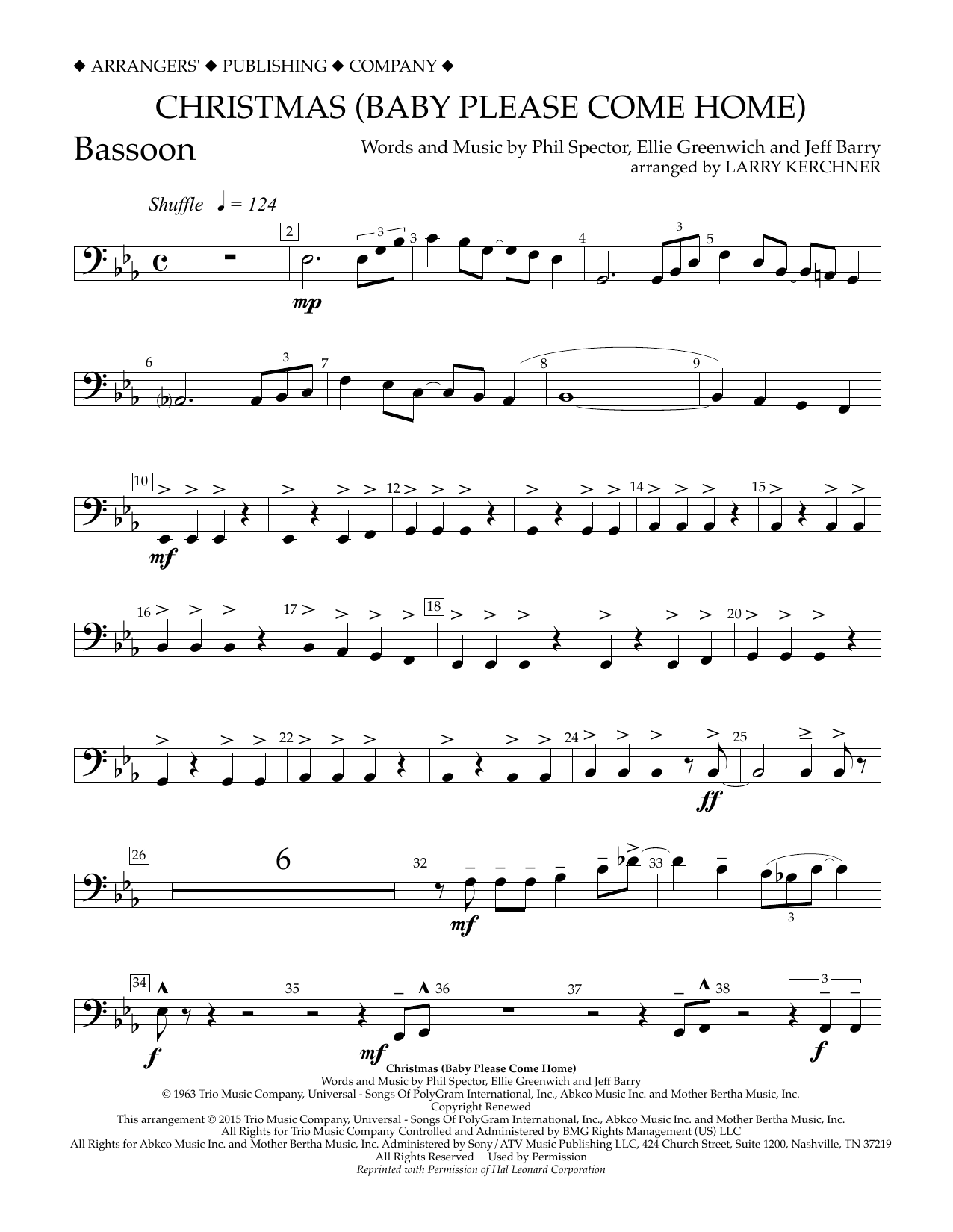 Download Larry Kerchner Christmas (Baby Please Come Home) - Bassoon Sheet Music and learn how to play Concert Band PDF digital score in minutes