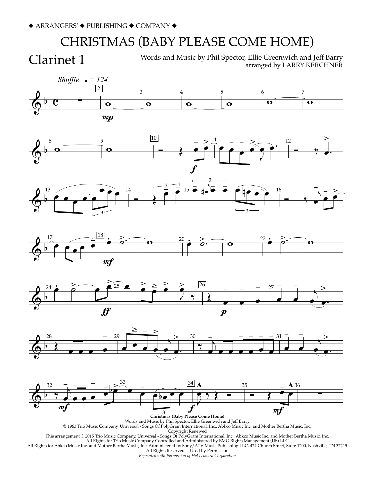 Download Larry Kerchner Christmas (Baby Please Come Home) - Bb Clarinet 1 Sheet Music and learn how to play Concert Band PDF digital score in minutes