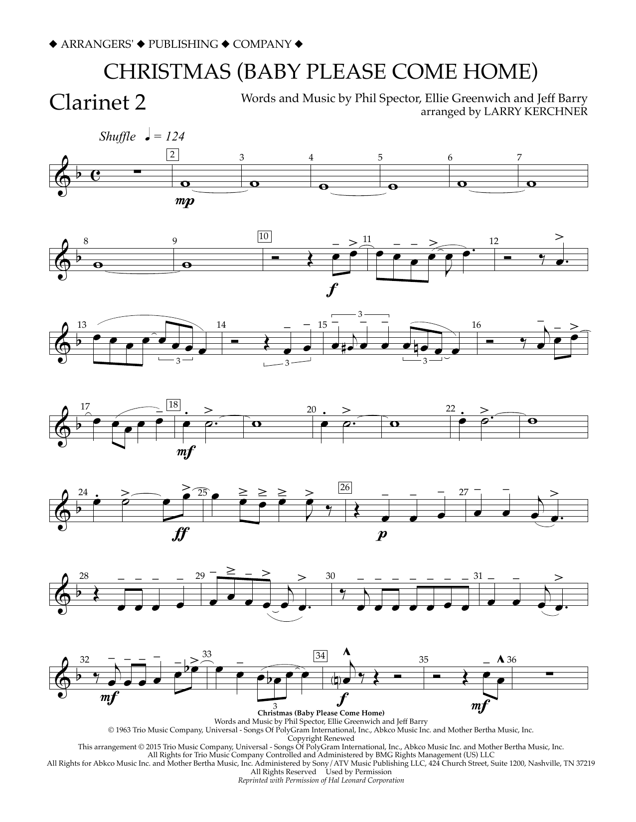 Download Larry Kerchner Christmas (Baby Please Come Home) - Bb Clarinet 2 Sheet Music and learn how to play Concert Band PDF digital score in minutes