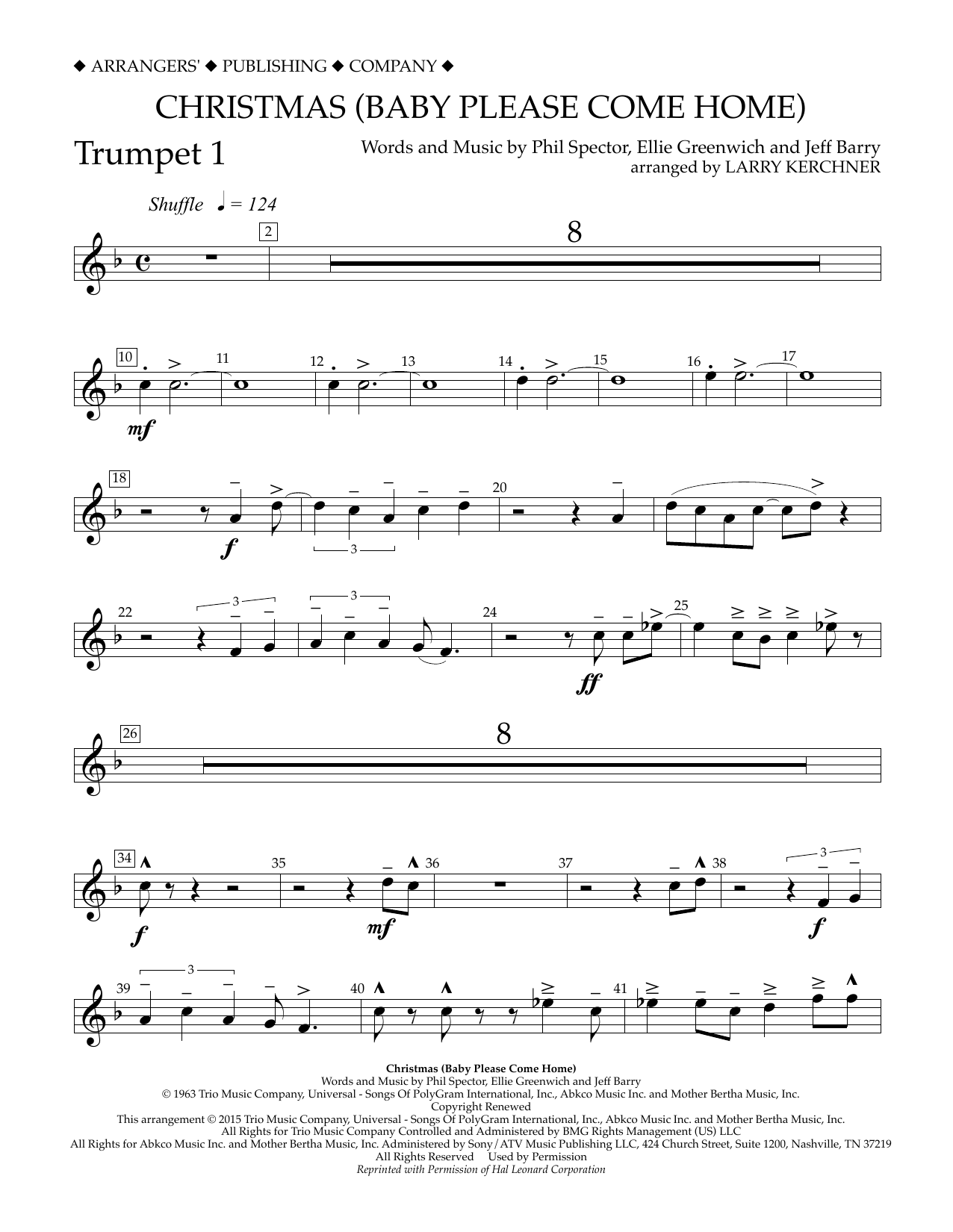 Download Larry Kerchner Christmas (Baby Please Come Home) - Bb Trumpet 1 Sheet Music and learn how to play Concert Band PDF digital score in minutes