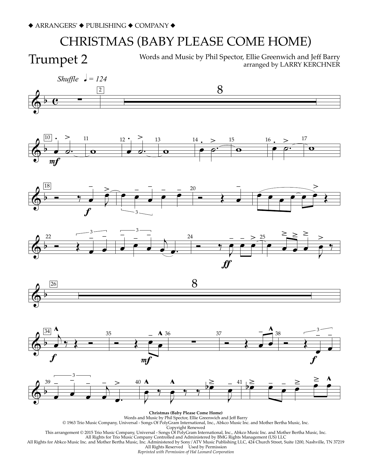 Download Larry Kerchner Christmas (Baby Please Come Home) - Bb Trumpet 2 Sheet Music and learn how to play Concert Band PDF digital score in minutes