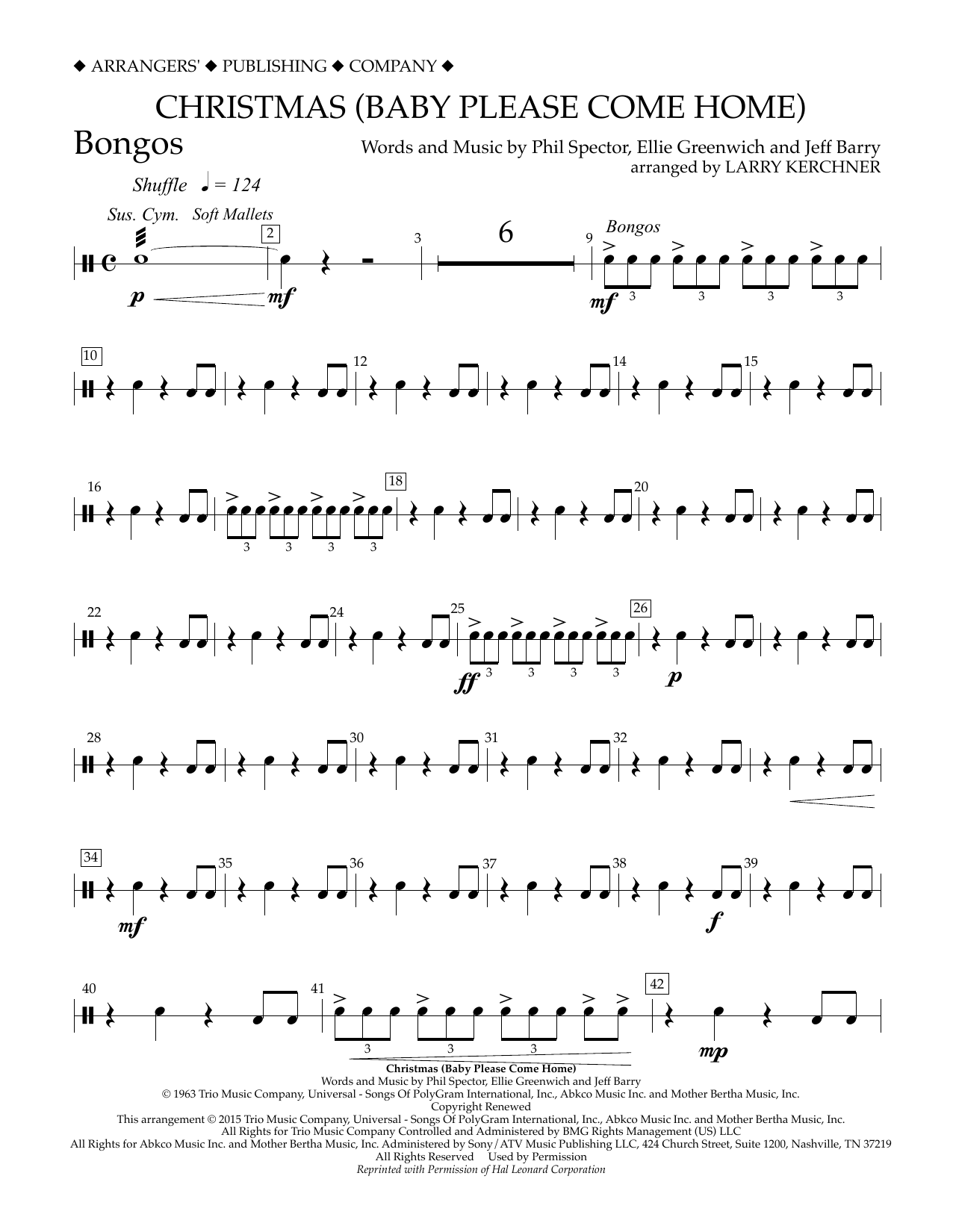 Download Larry Kerchner Christmas (Baby Please Come Home) - Bongos Sheet Music and learn how to play Concert Band PDF digital score in minutes