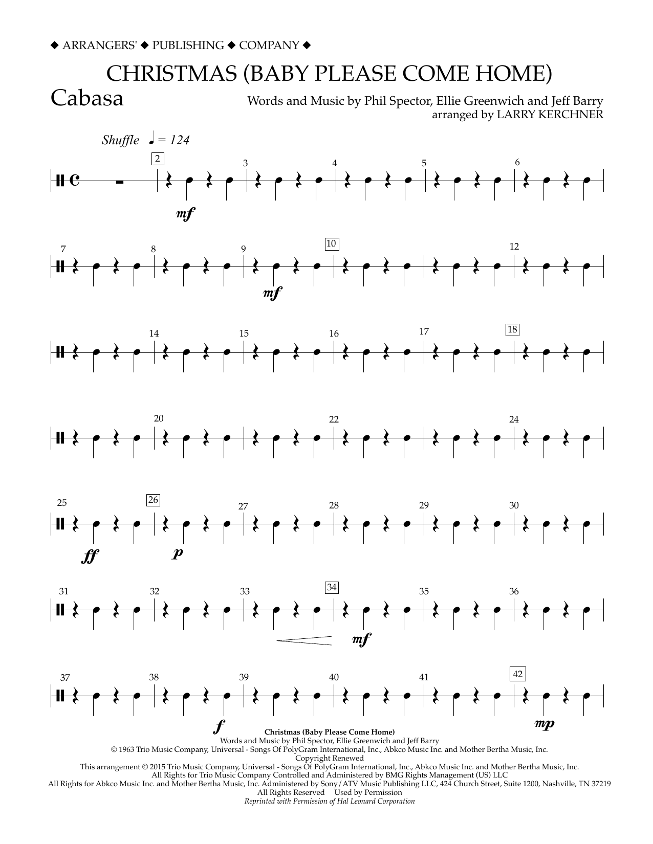 Download Larry Kerchner Christmas (Baby Please Come Home) - Cabasa Sheet Music and learn how to play Concert Band PDF digital score in minutes