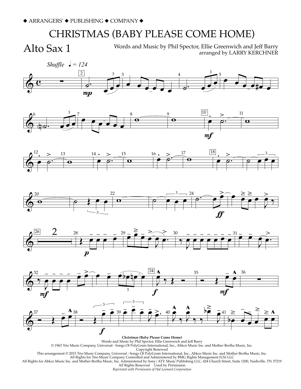 Download Larry Kerchner Christmas (Baby Please Come Home) - Eb Alto Saxophone 1 Sheet Music and learn how to play Concert Band PDF digital score in minutes