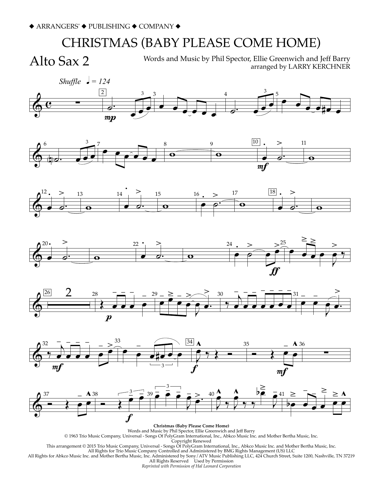 Download Larry Kerchner Christmas (Baby Please Come Home) - Eb Alto Saxophone 2 Sheet Music and learn how to play Concert Band PDF digital score in minutes