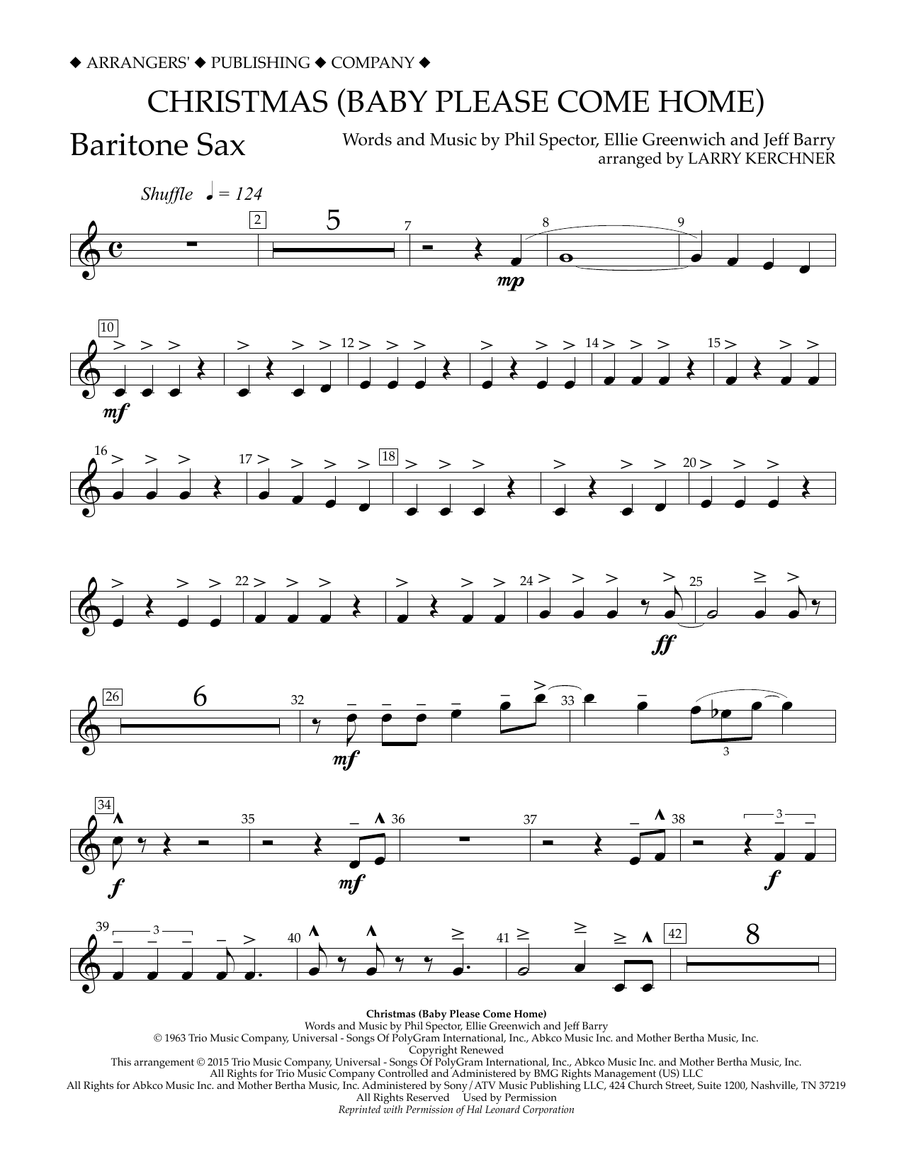 Download Larry Kerchner Christmas (Baby Please Come Home) - Eb Baritone Saxophone Sheet Music and learn how to play Concert Band PDF digital score in minutes