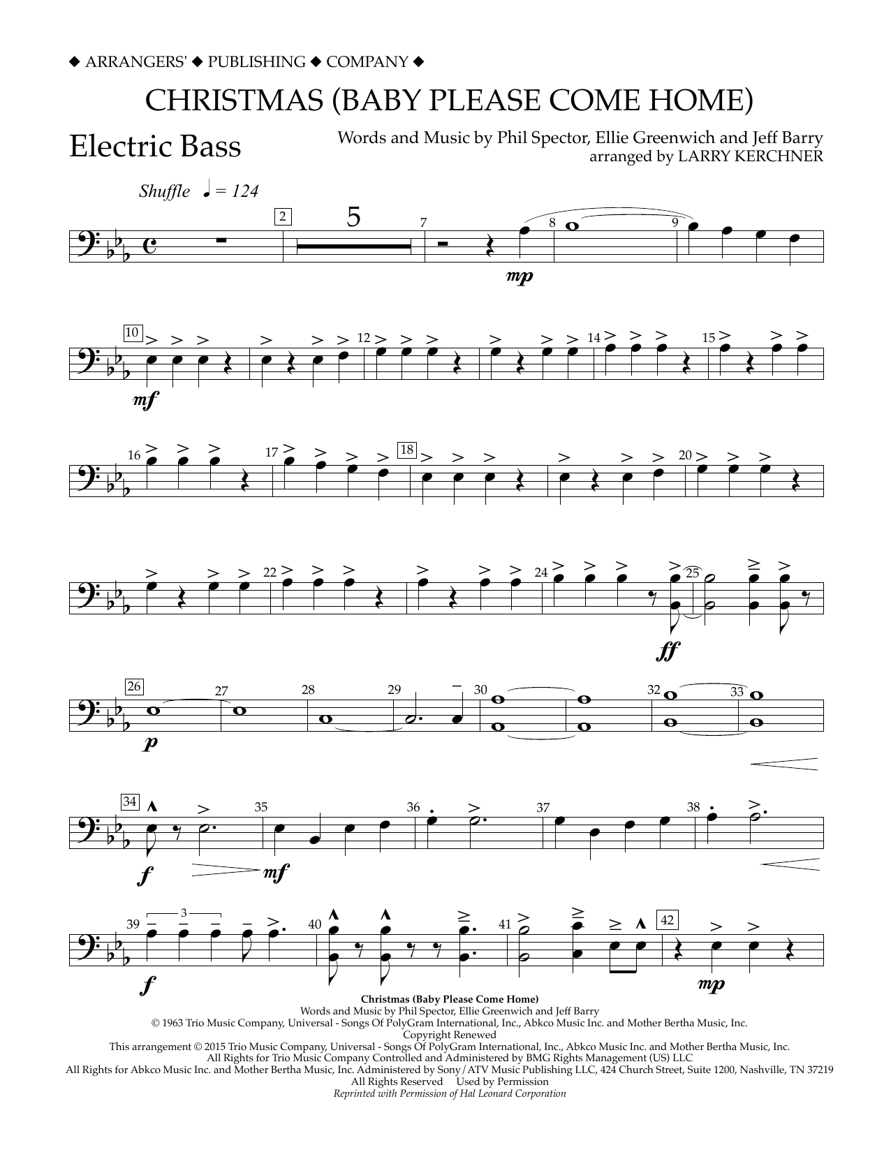 Download Larry Kerchner Christmas (Baby Please Come Home) - Electric Bass Sheet Music and learn how to play Concert Band PDF digital score in minutes