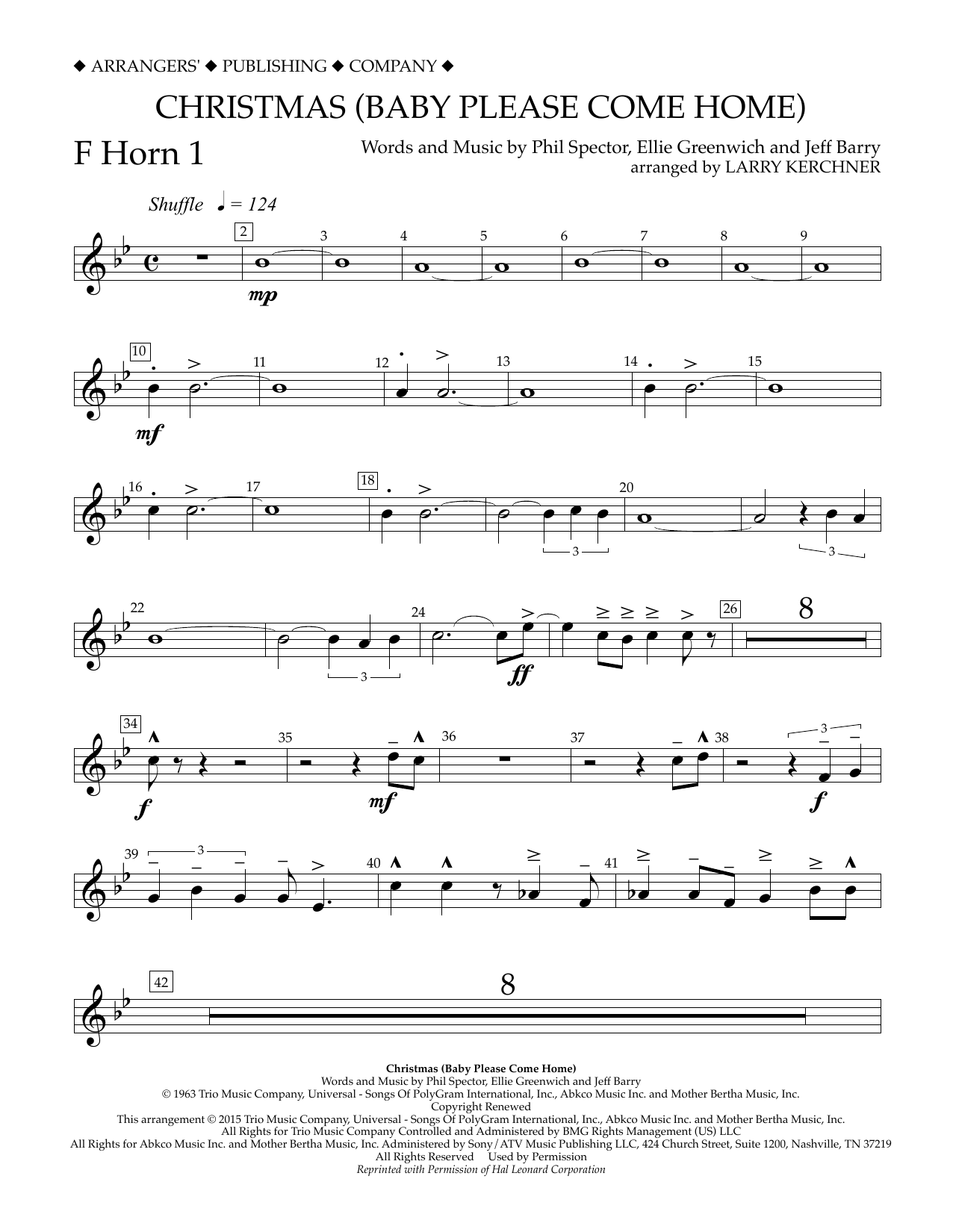 Download Larry Kerchner Christmas (Baby Please Come Home) - F Horn 1 Sheet Music and learn how to play Concert Band PDF digital score in minutes