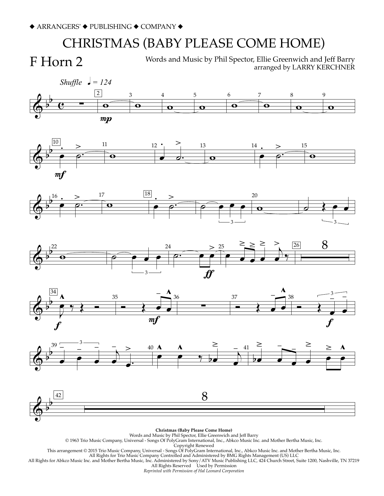 Download Larry Kerchner Christmas (Baby Please Come Home) - F Horn 2 Sheet Music and learn how to play Concert Band PDF digital score in minutes