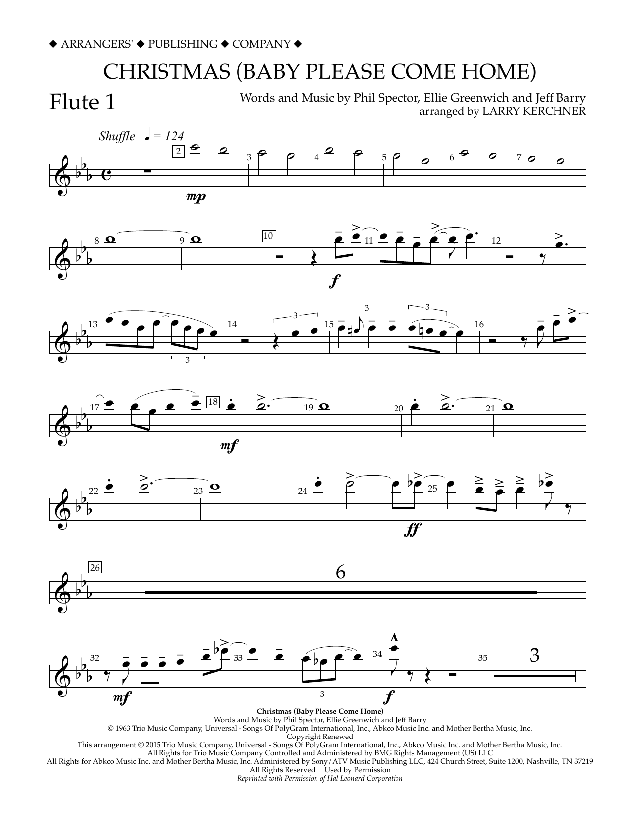 Download Larry Kerchner Christmas (Baby Please Come Home) - Flute 1 Sheet Music and learn how to play Concert Band PDF digital score in minutes