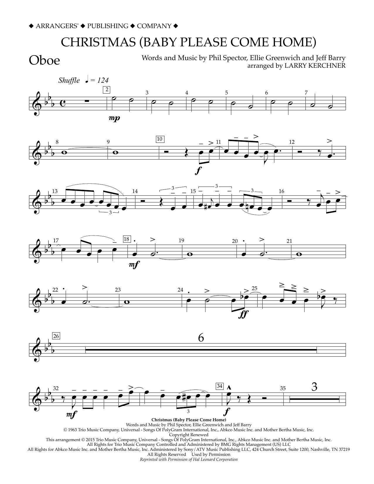Download Larry Kerchner Christmas (Baby Please Come Home) - Oboe Sheet Music and learn how to play Concert Band PDF digital score in minutes