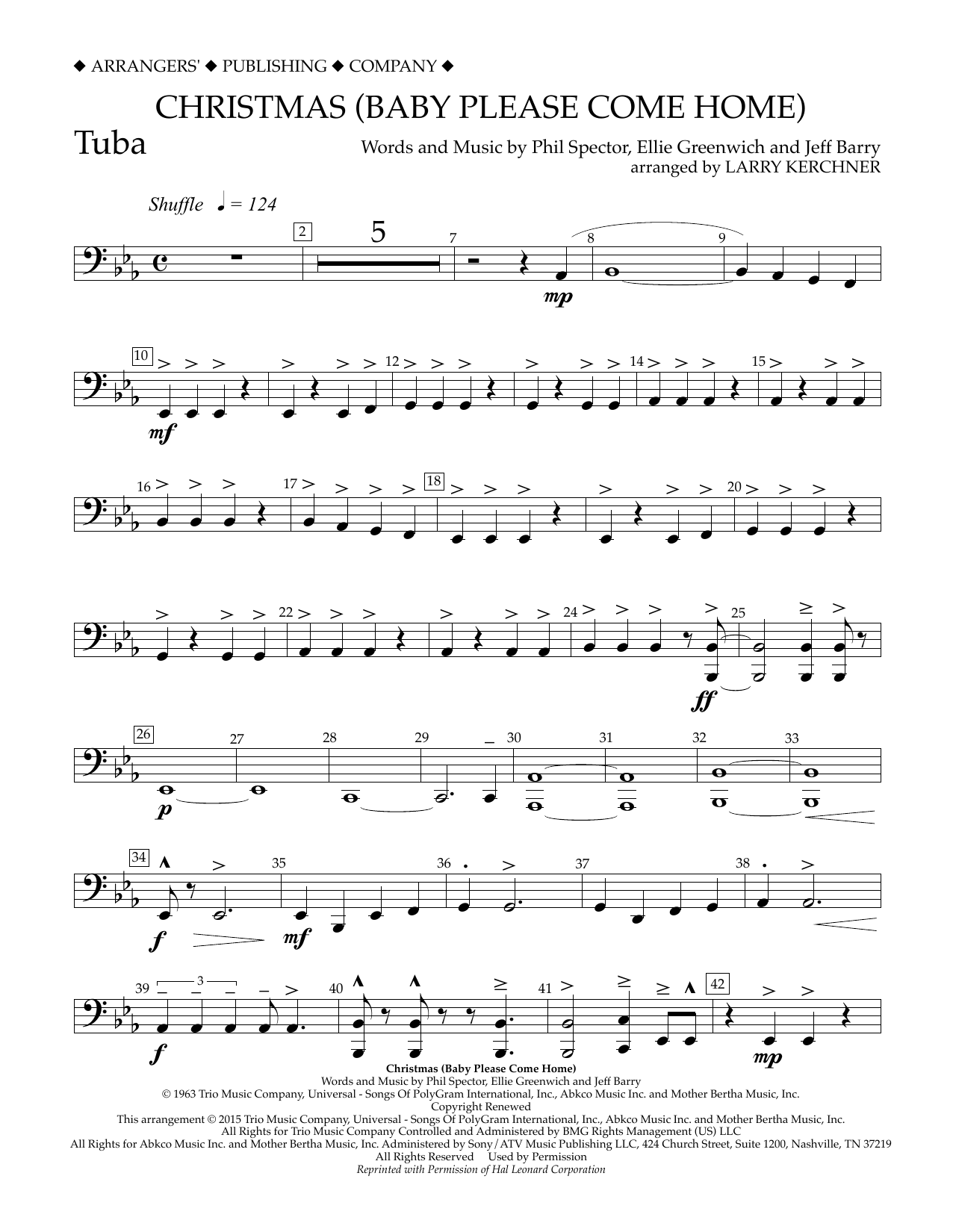 Download Larry Kerchner Christmas (Baby Please Come Home) - Tuba Sheet Music and learn how to play Concert Band PDF digital score in minutes