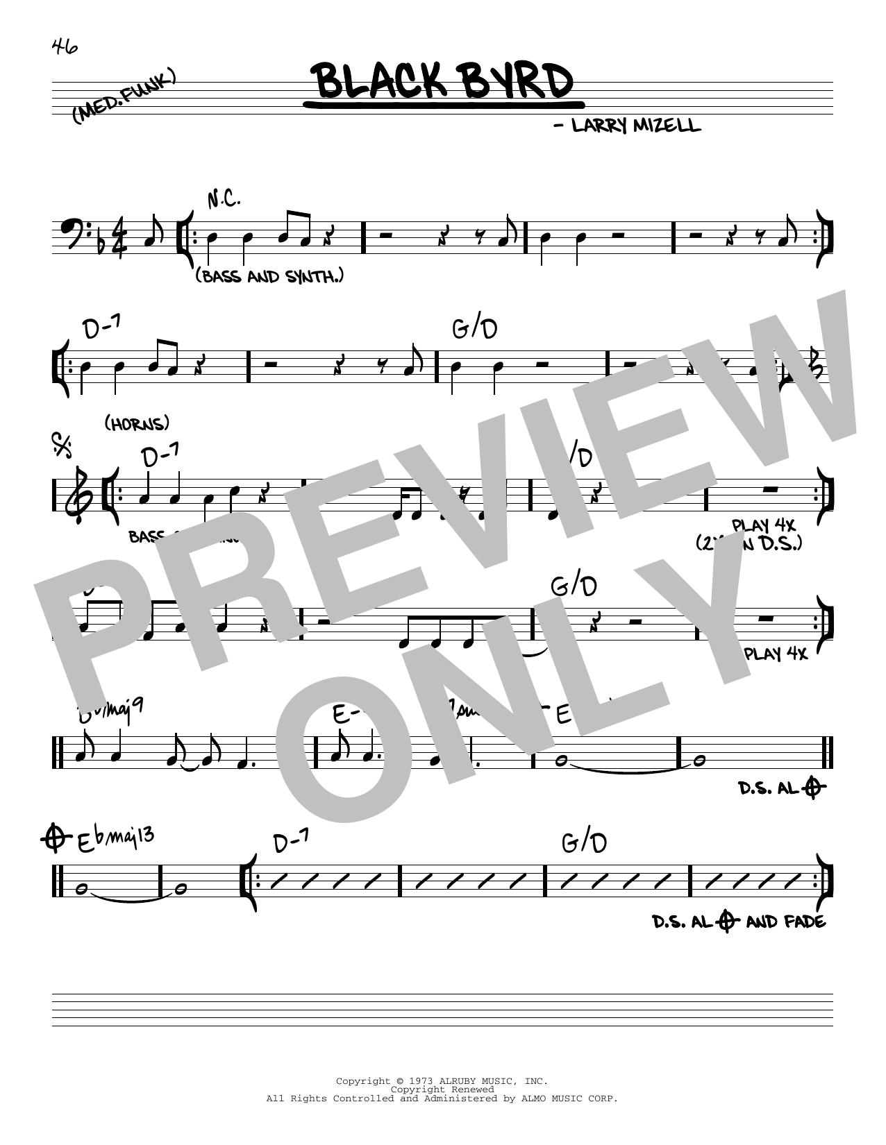 Download Larry Mizell Black Byrd Sheet Music and learn how to play Real Book – Melody & Chords PDF digital score in minutes