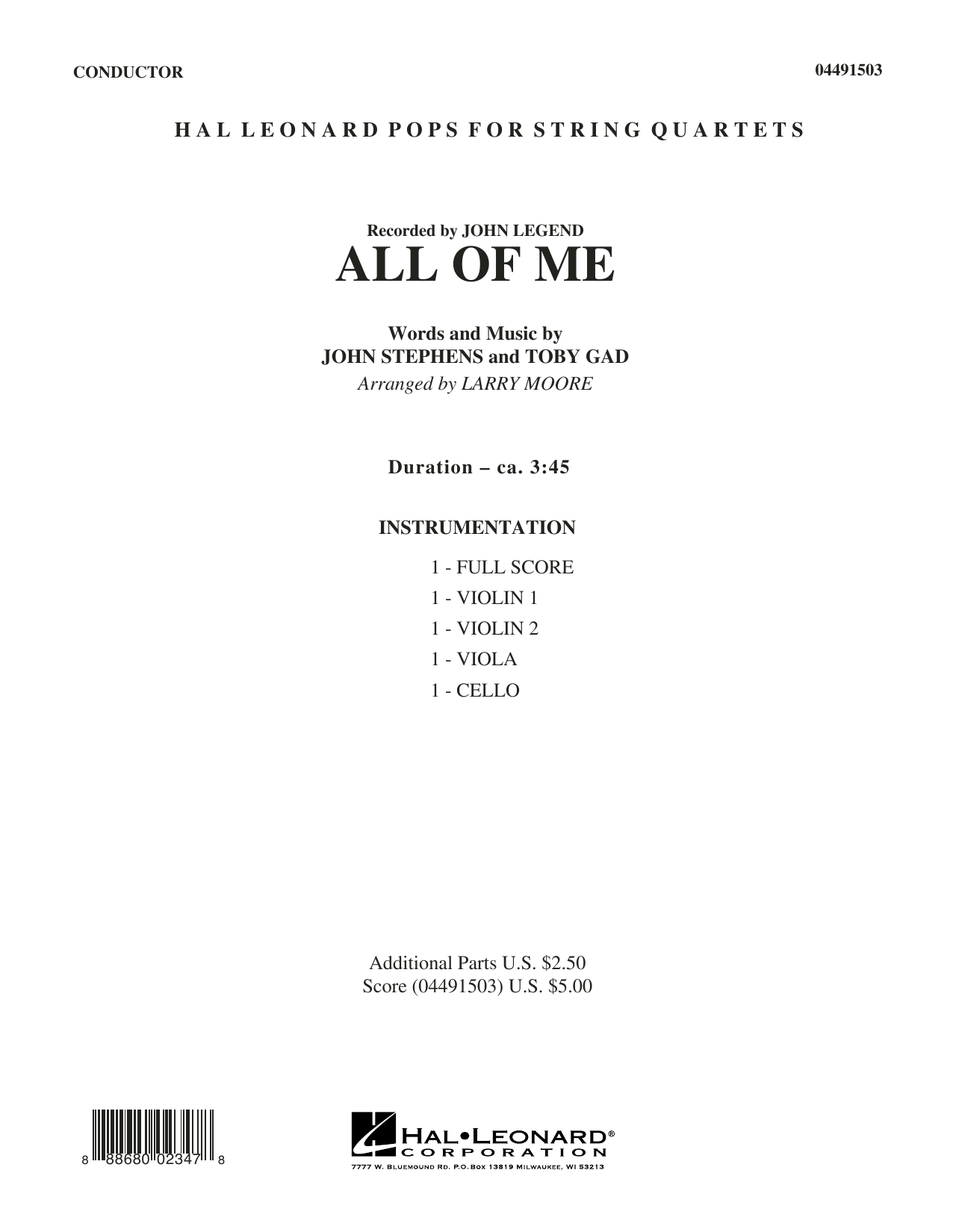 Download Larry Moore All of Me - Conductor Score (Full Score) Sheet Music and learn how to play String Quartet PDF digital score in minutes