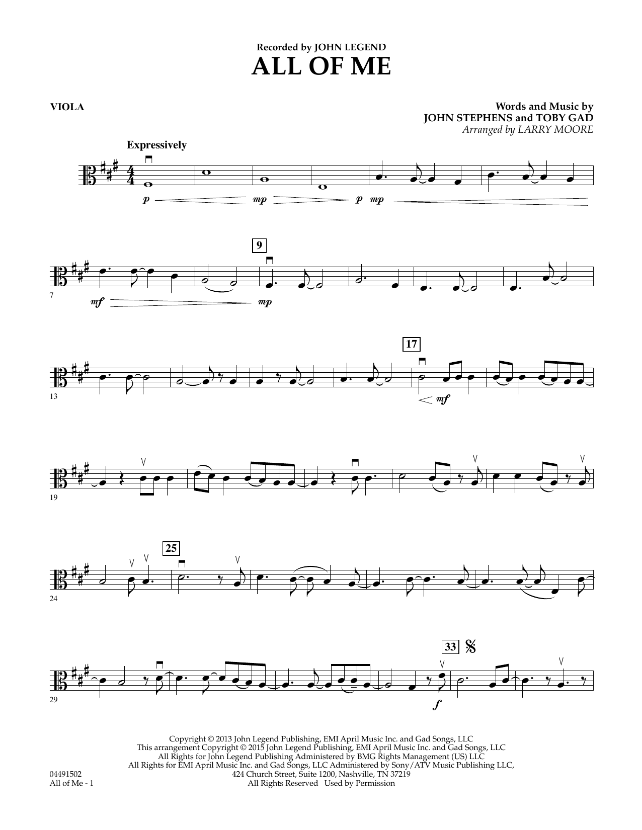 Download Larry Moore All of Me - Viola Sheet Music and learn how to play String Quartet PDF digital score in minutes