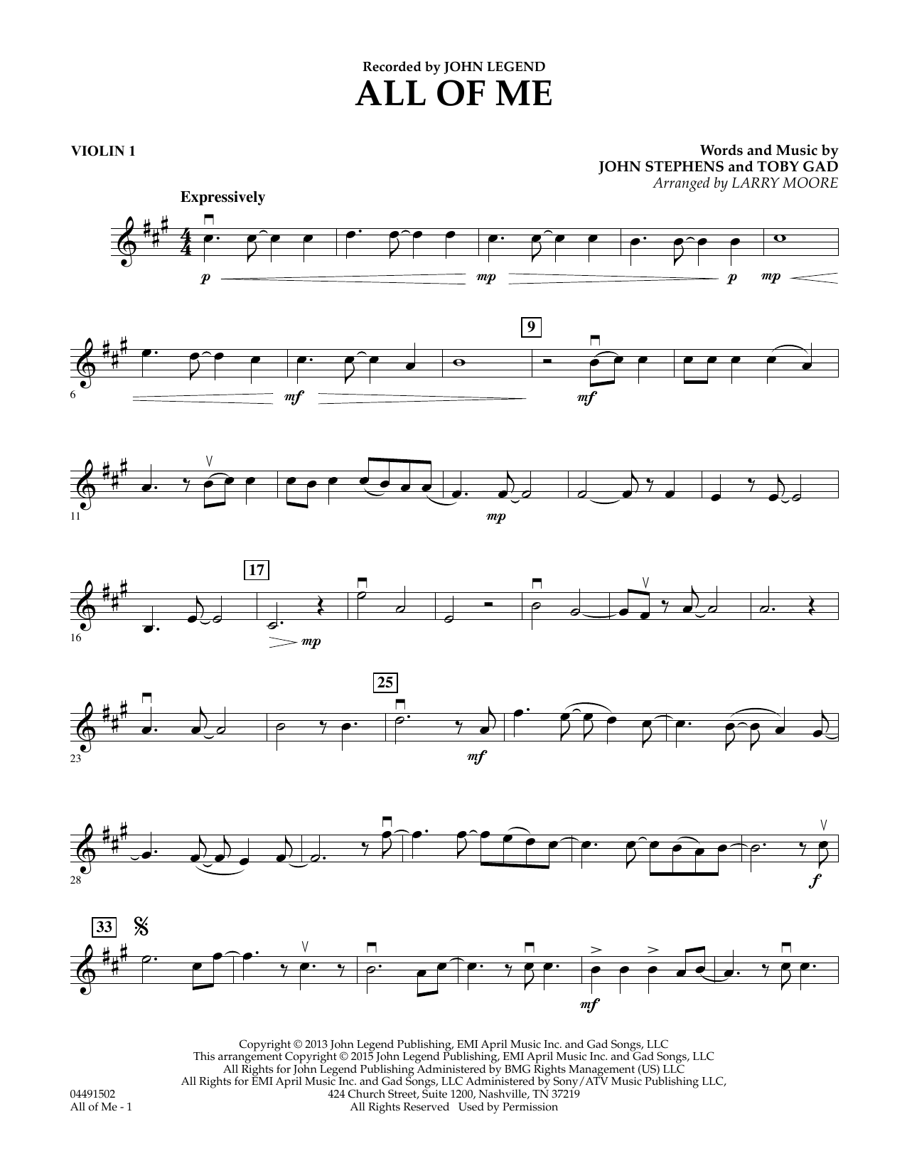 Download Larry Moore All of Me - Violin 1 Sheet Music and learn how to play String Quartet PDF digital score in minutes