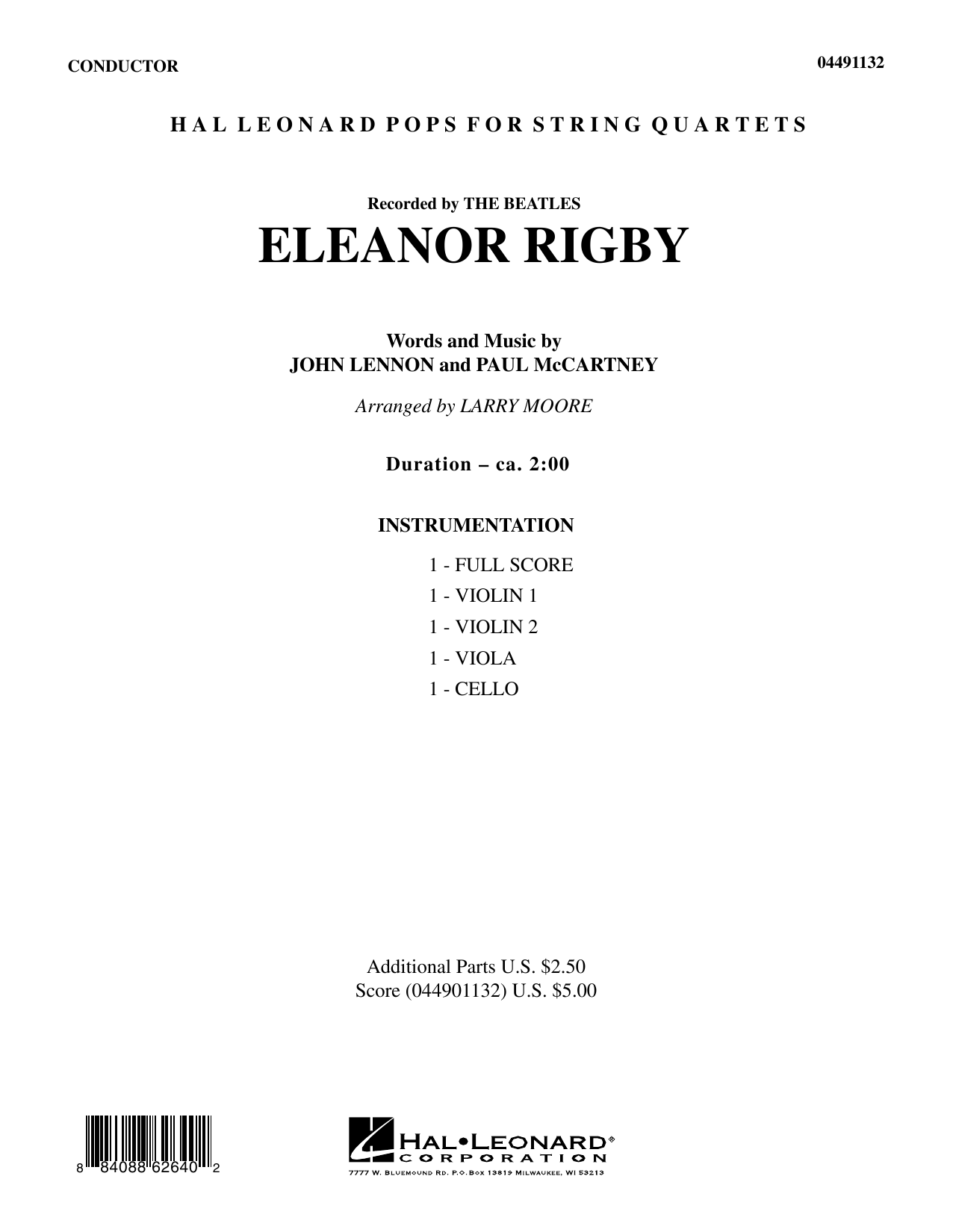 Download Larry Moore Eleanor Rigby - Full Score Sheet Music and learn how to play String Quartet PDF digital score in minutes