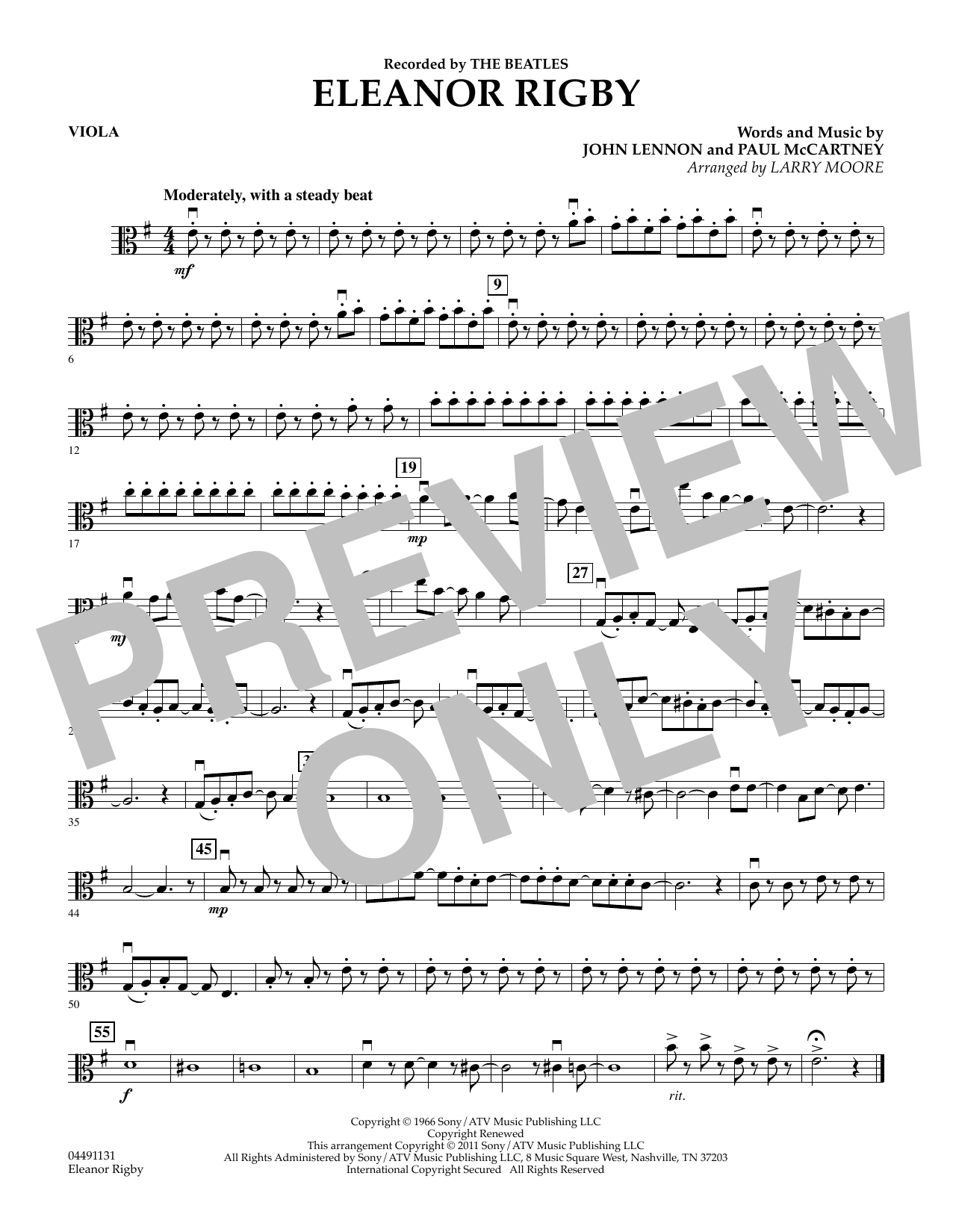Download Larry Moore Eleanor Rigby - Viola Sheet Music and learn how to play String Quartet PDF digital score in minutes