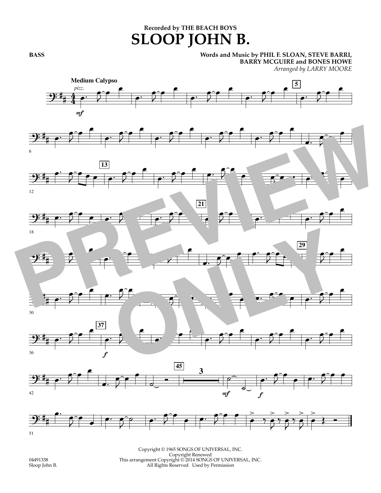 Download Larry Moore Sloop John B - String Bass Sheet Music and learn how to play Orchestra PDF digital score in minutes