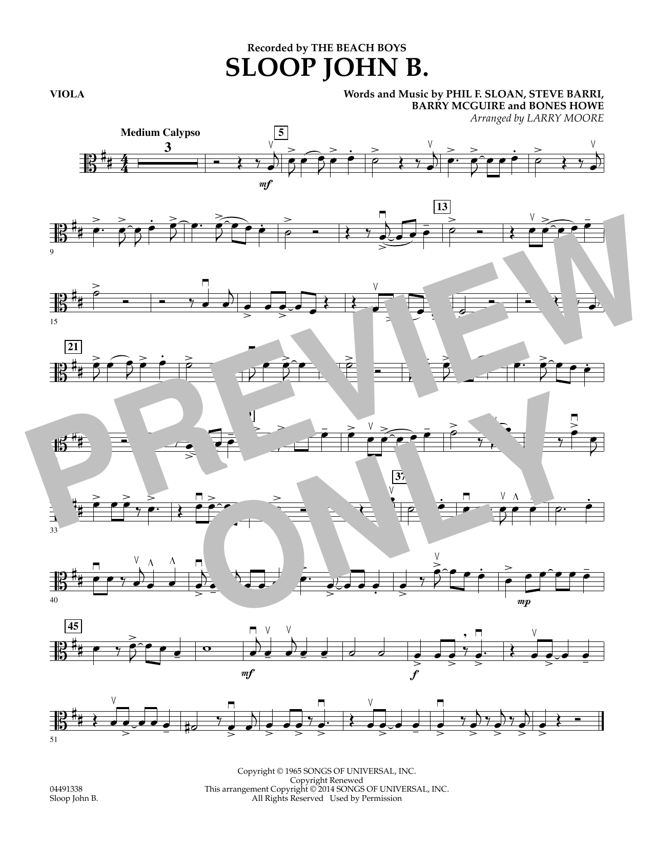 Download Larry Moore Sloop John B - Viola Sheet Music and learn how to play Orchestra PDF digital score in minutes