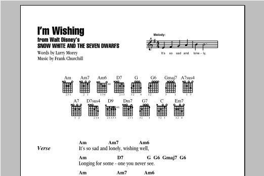 Download Larry Morey I'm Wishing Sheet Music and learn how to play Melody Line, Lyrics & Chords PDF digital score in minutes