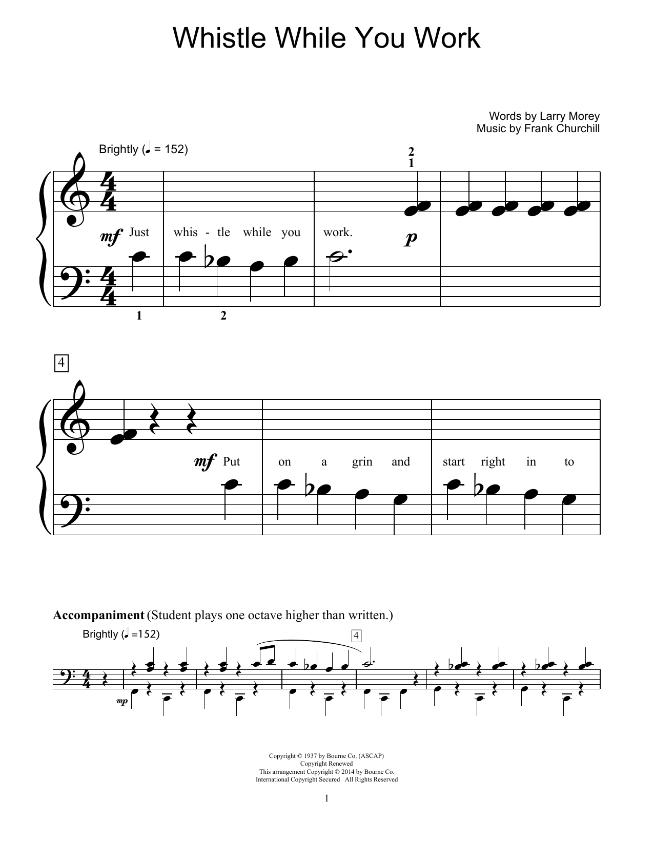 Download Frank Churchill Whistle While You Work Sheet Music and learn how to play Educational Piano PDF digital score in minutes
