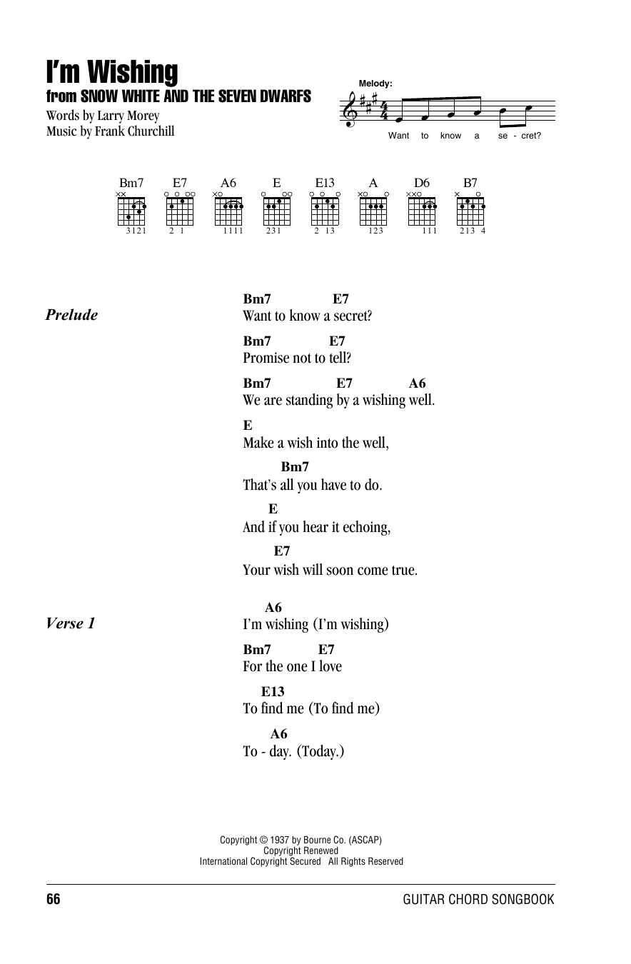 Download Larry Morey and Frank Churchill I'm Wishing (from Walt Disney's Snow White and the Seven Dwarfs) Sheet Music and learn how to play Guitar Chords/Lyrics PDF digital score in minutes