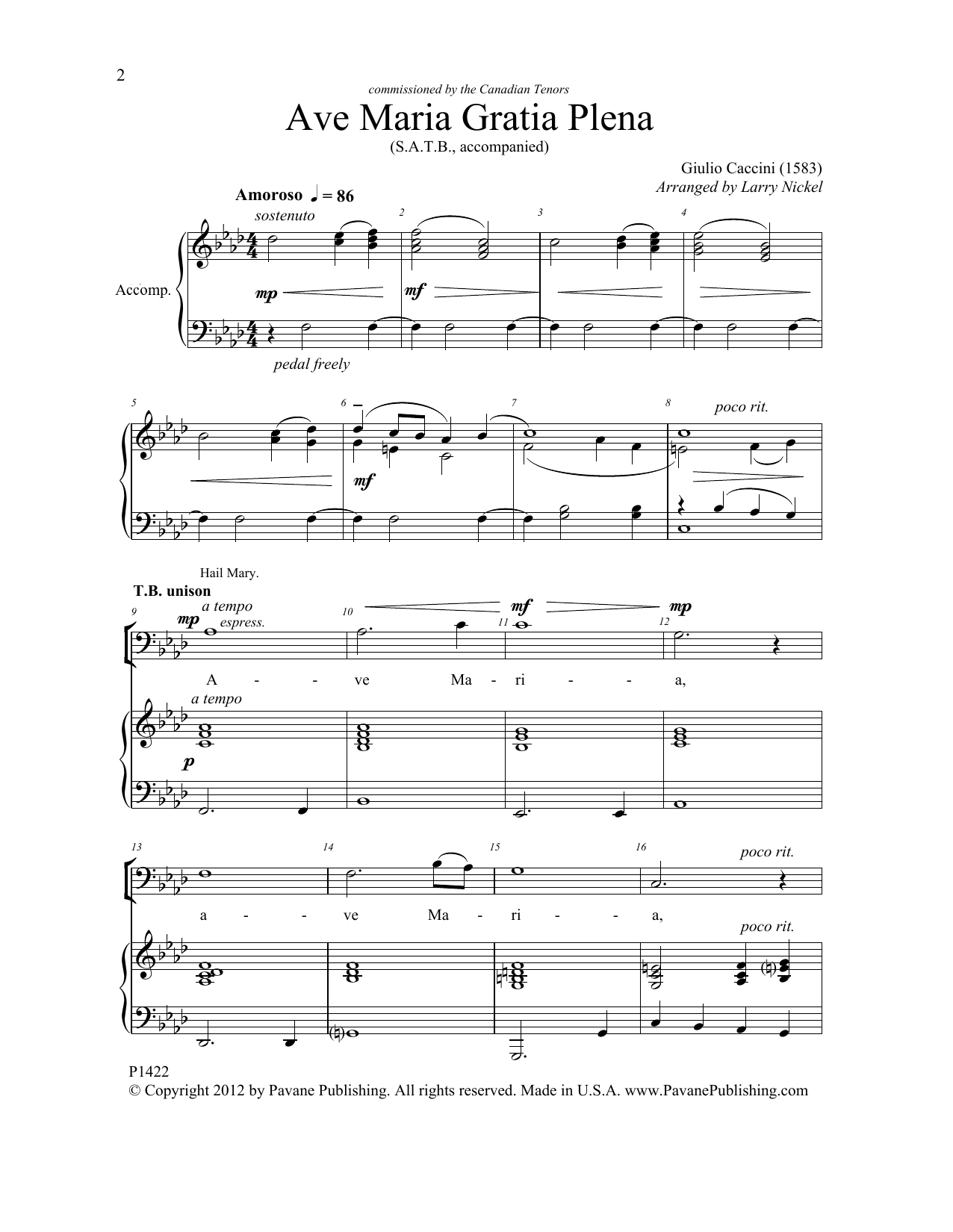 Download Larry Nickel Ave Maria Gratia Plena Sheet Music and learn how to play SATB Choir PDF digital score in minutes
