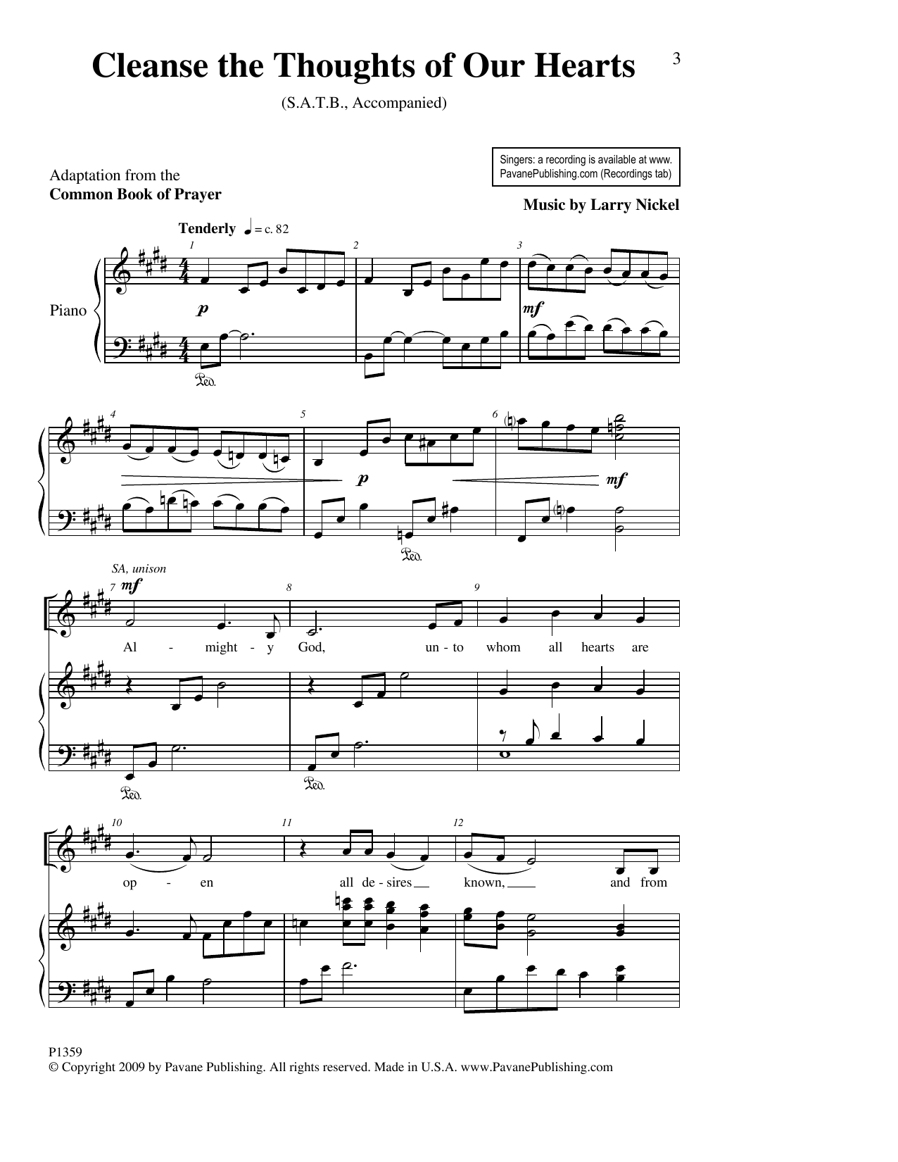 Download Larry Nickel Cleanse The Thoughts Of Our Hearts Sheet Music and learn how to play SATB Choir PDF digital score in minutes