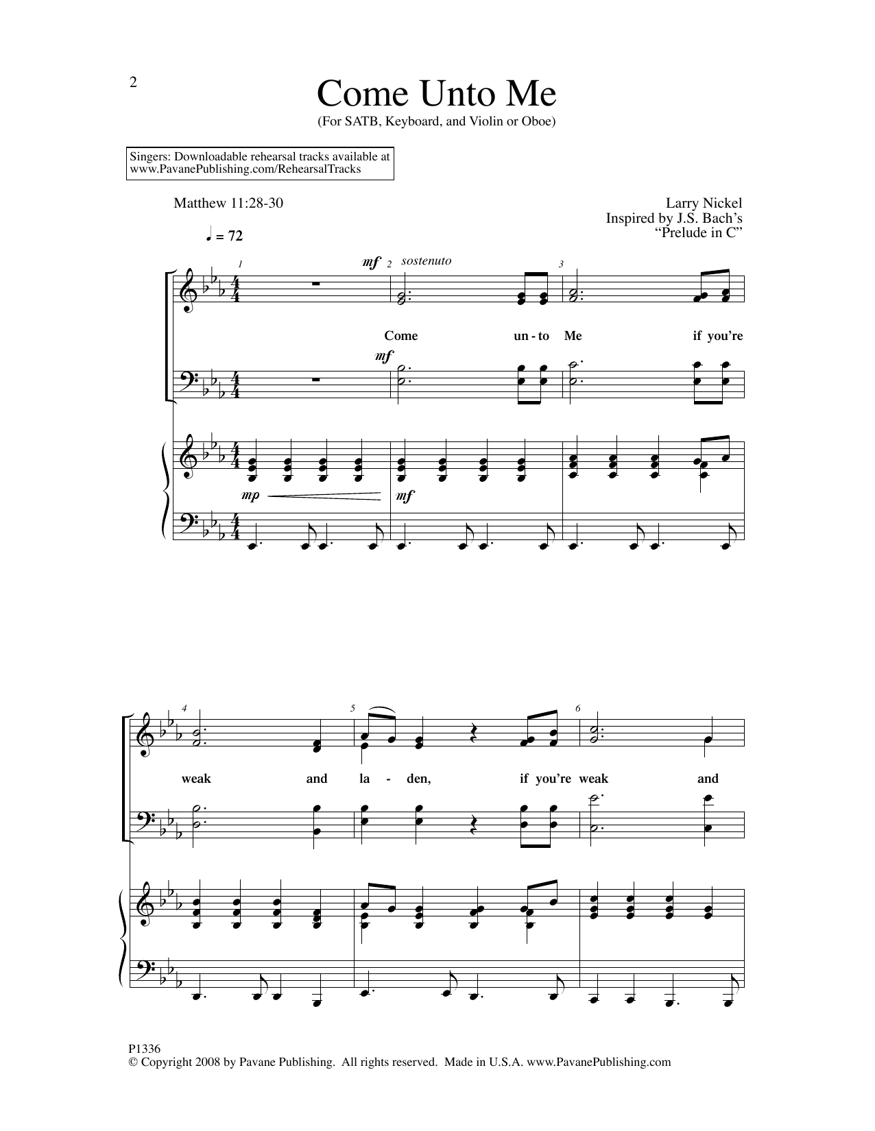 Download Larry Nickel Come Unto Me Sheet Music and learn how to play SATB Choir PDF digital score in minutes
