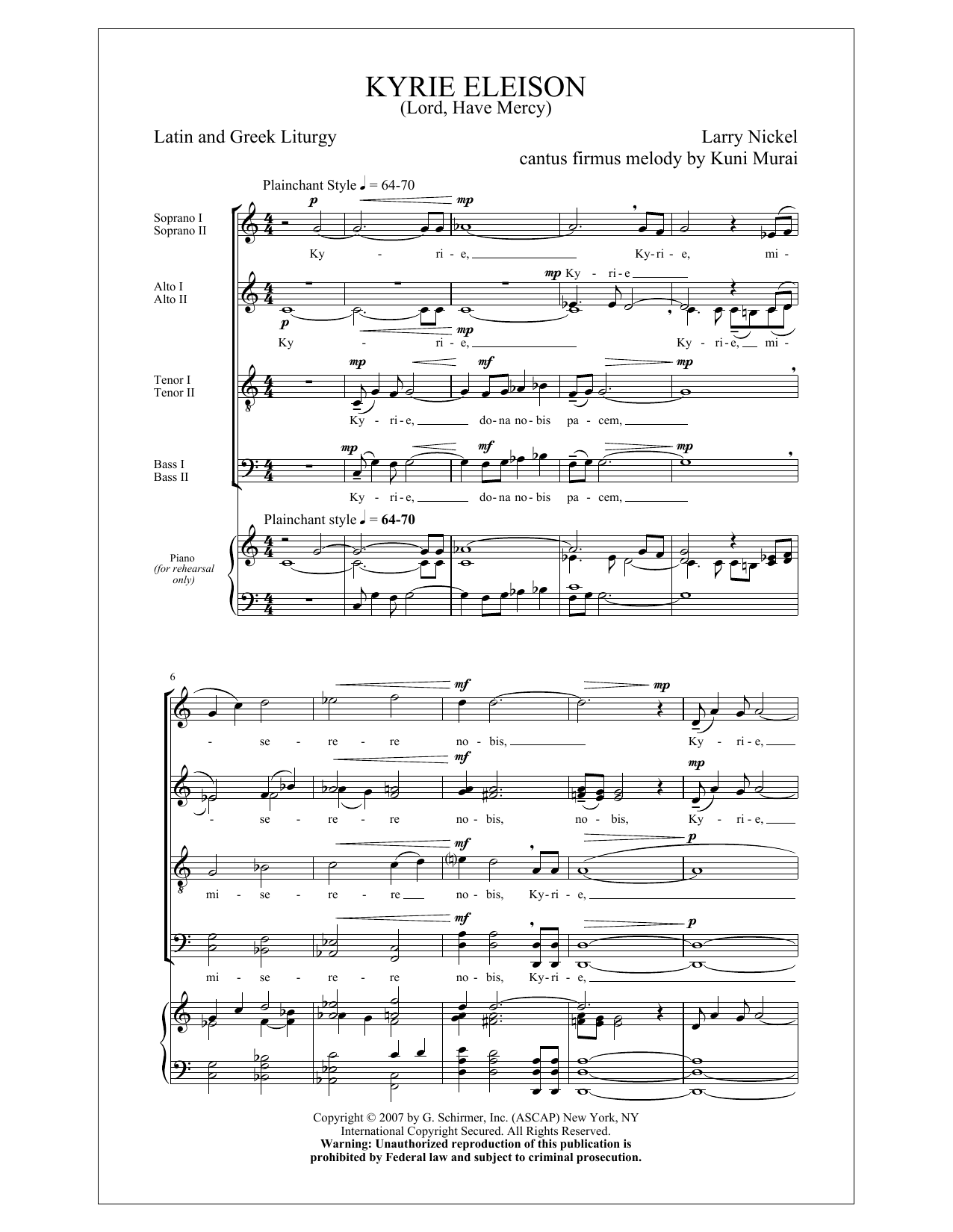 Download Larry Nickel Kyrie Eleison (Lord, Have Mercy) Sheet Music and learn how to play SATB PDF digital score in minutes