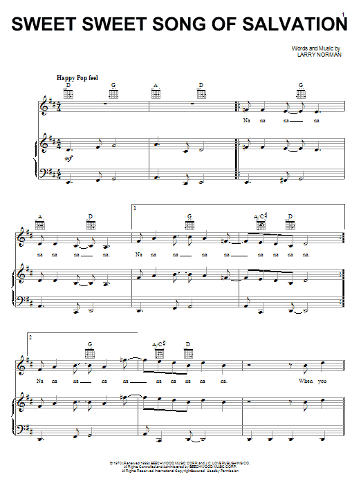 Download Larry Norman Sweet Sweet Song Of Salvation Sheet Music and learn how to play Piano, Vocal & Guitar (Right-Hand Melody) PDF digital score in minutes
