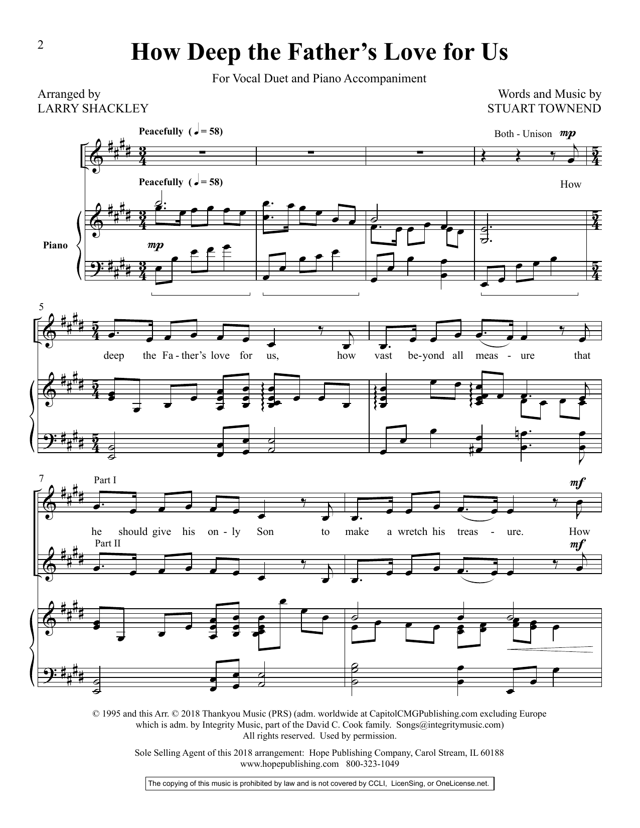 Download Larry Shackley How Deep the Father's Love for Us Sheet Music and learn how to play Vocal Duet PDF digital score in minutes