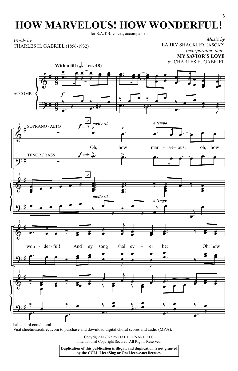 Download Larry Shackley How Marvelous! How Wonderful! Sheet Music and learn how to play SATB Choir PDF digital score in minutes