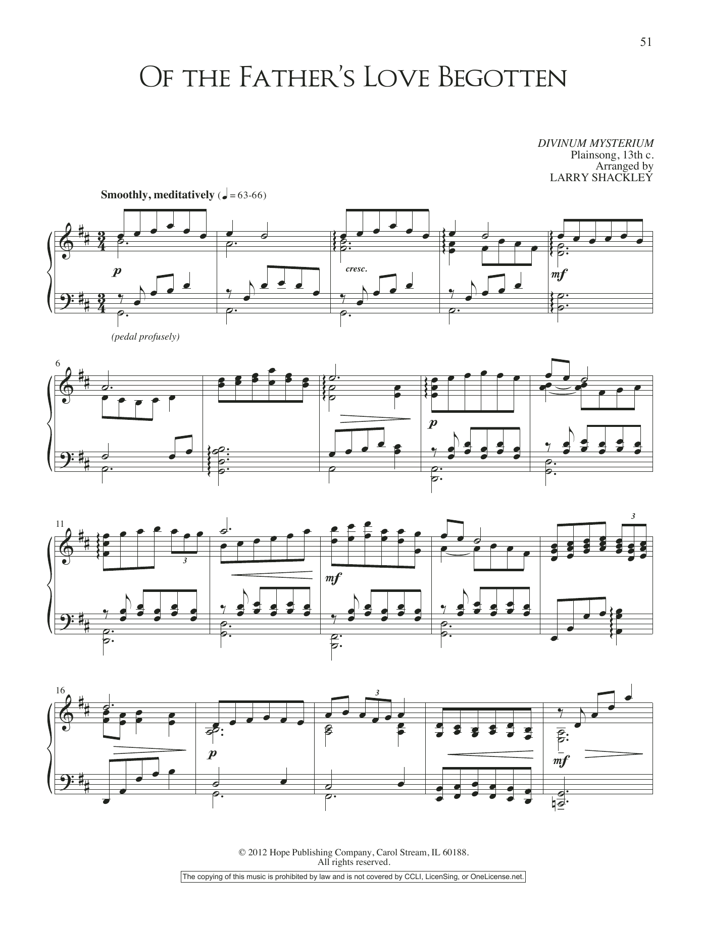 Download Larry Shackley Of the Father's Love Begotten Sheet Music and learn how to play Piano Solo PDF digital score in minutes
