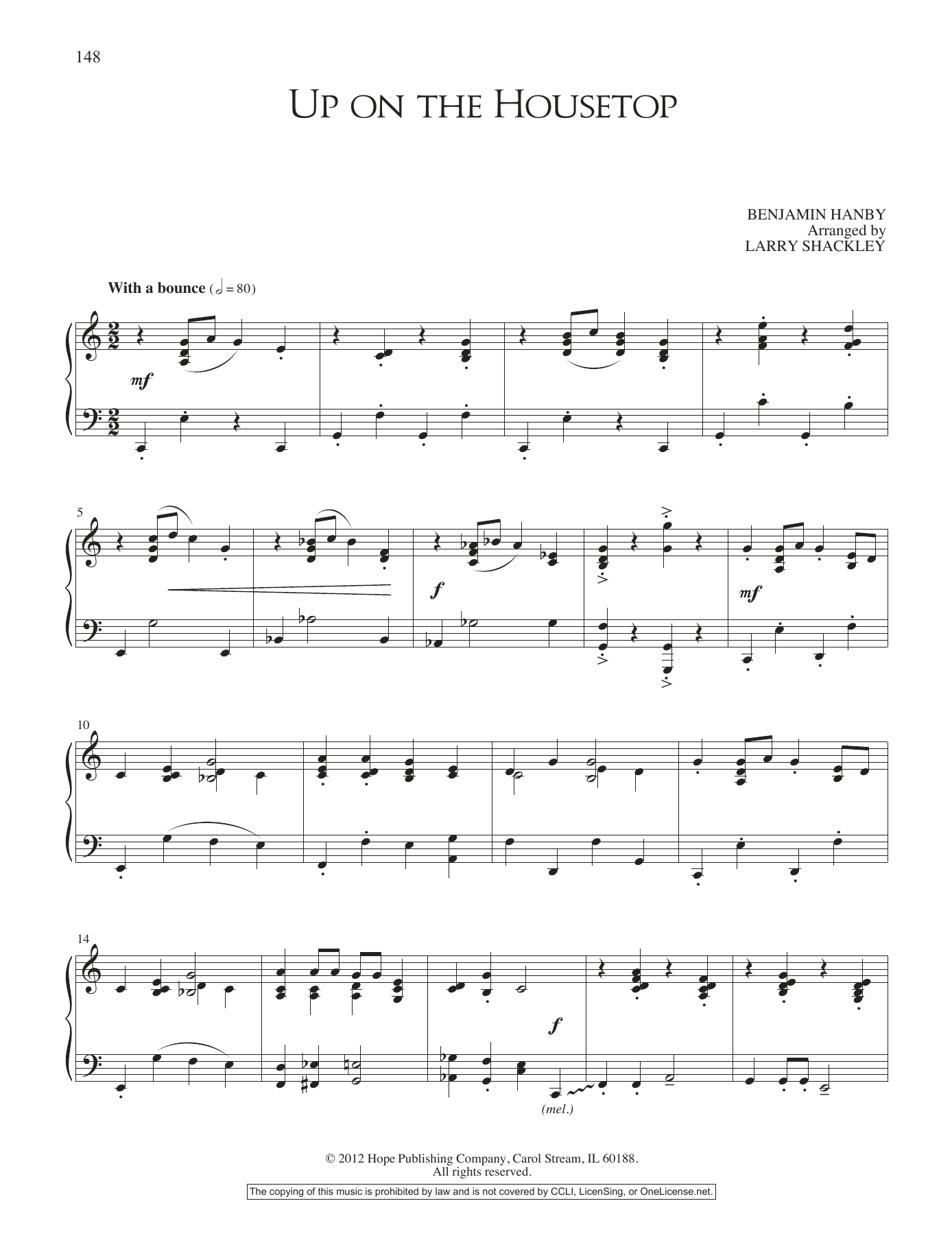 Download Larry Shackley Up on the Housetop Sheet Music and learn how to play Piano Solo PDF digital score in minutes