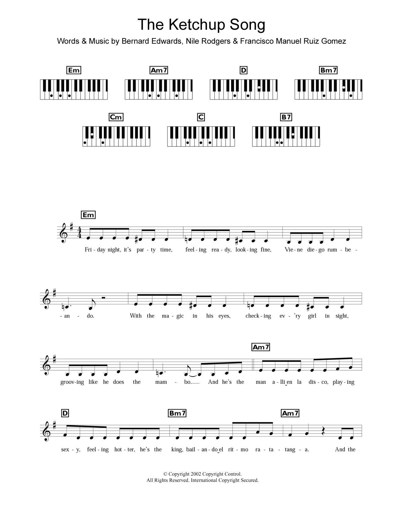 Download Las Ketchup The Ketchup Song (Asereje) Sheet Music and learn how to play Piano Chords/Lyrics PDF digital score in minutes