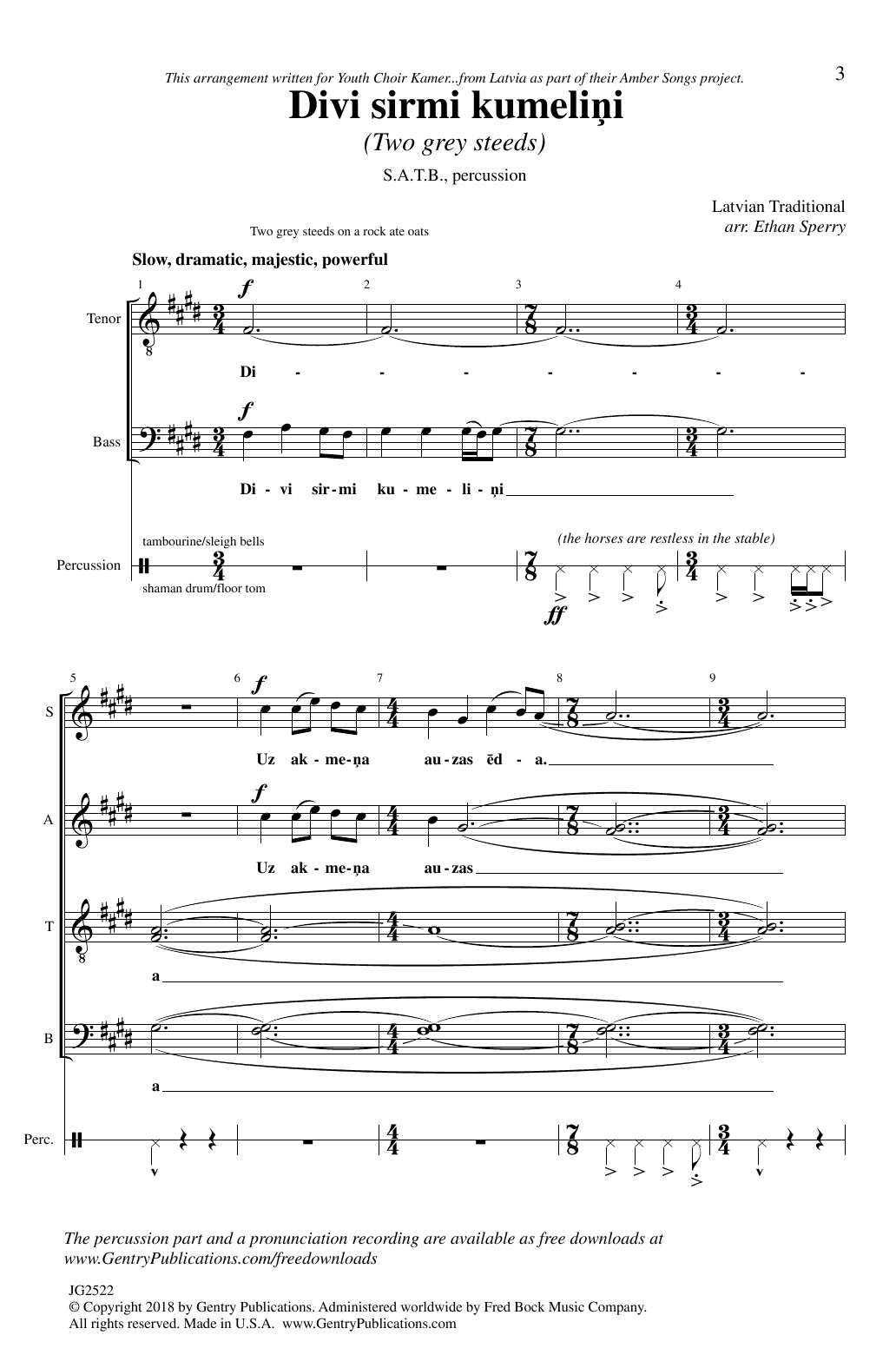 Download Latvian Traditional Divi sirmi kumelini (arr. Ethan Sperry) Sheet Music and learn how to play SATB Choir PDF digital score in minutes
